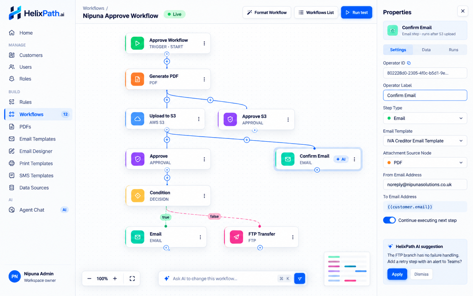 HelixPath.AI workflow builder